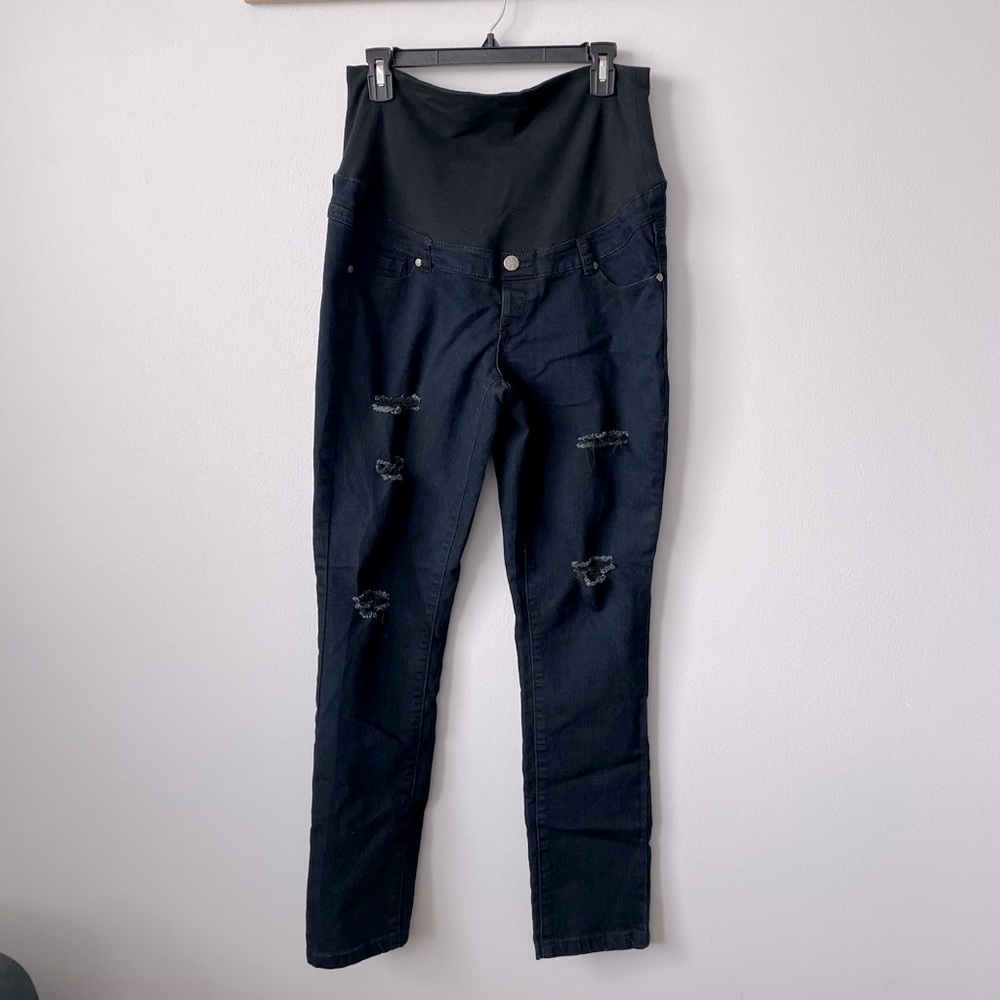 Thyme Maternity Dark Wash Ripped Denim Jeans Size Large